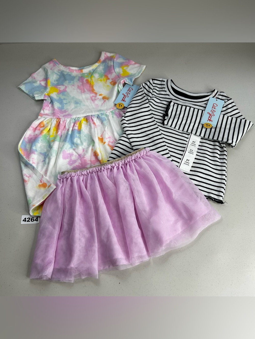 Cat & Jack Girls 2T 3pc Outfit Set Tie Dye Dress Long Sleeve Tee Tulle Skirt